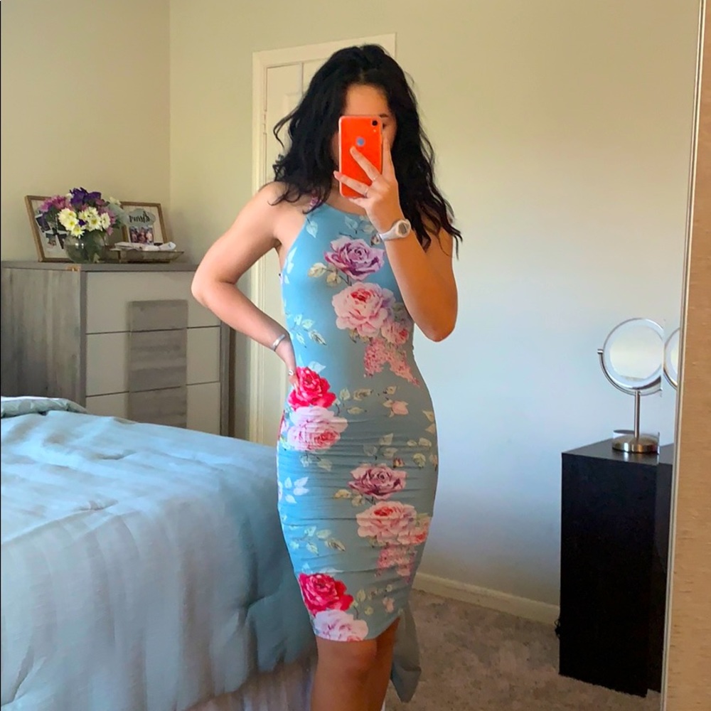 Blue Floral Body Con dress